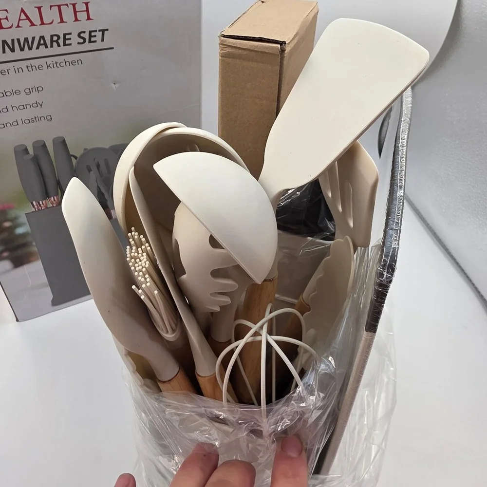 Evryealth Kitchenware Set 19pc Silicone Utensils Knife Block Cutting Board L4
